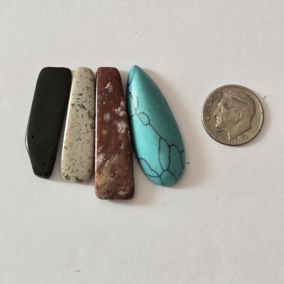 Set of 4 Natural Stone Pendants Charms Beads Faux Turquoise Cabochon Jewelry - Picture 2 of 6